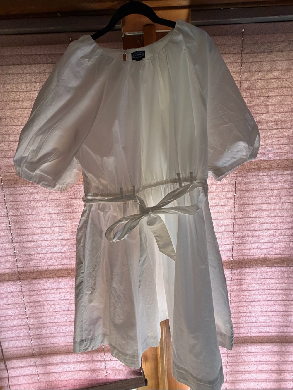 Scoop White Puff Sleeve Belted Dress